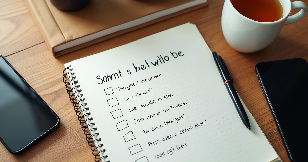 Notebook with reflection prompts on a desk