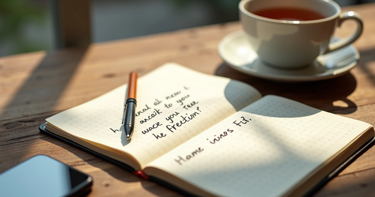 Open journal and tea on a calm desk