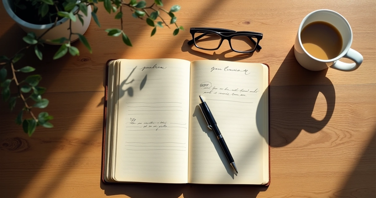 Open journal and coffee on a desk during quiet reflection