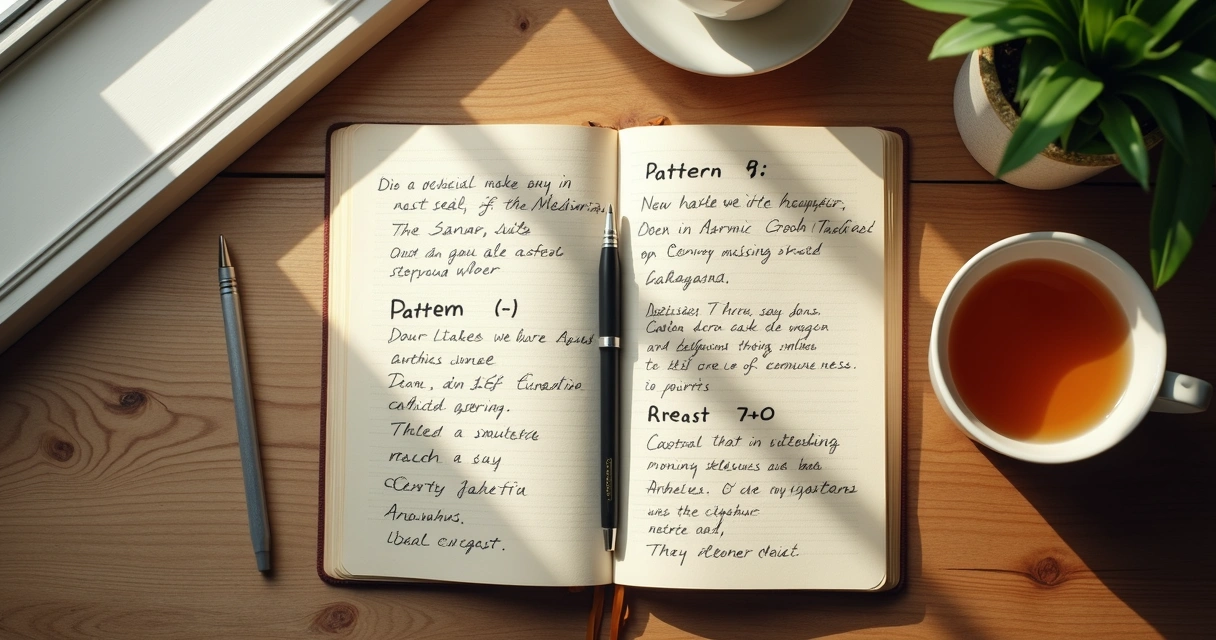 Open journal beside tea during quiet self-reflection