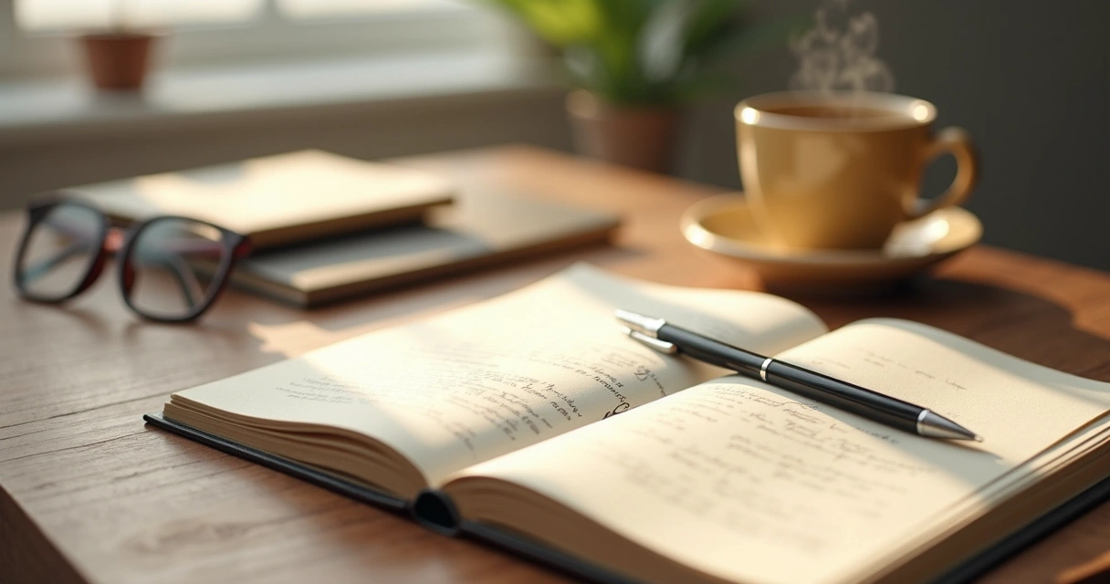 Open journal and pen beside a window during quiet reflection 