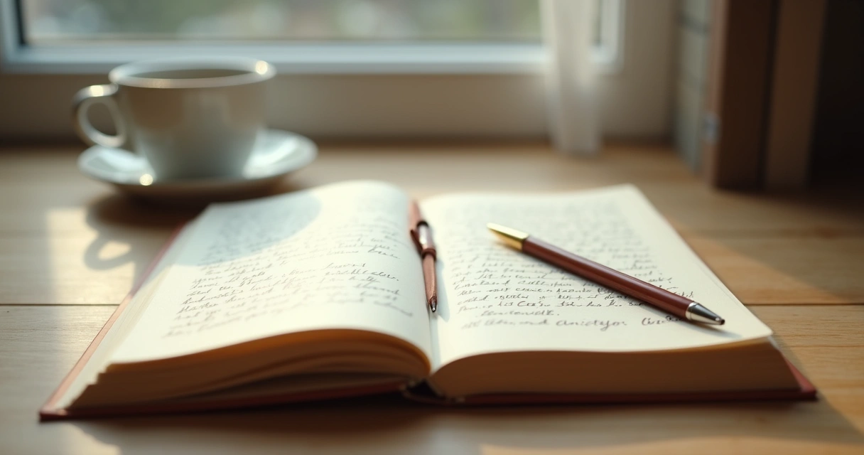 Open journal on a table near a window with soft morning light