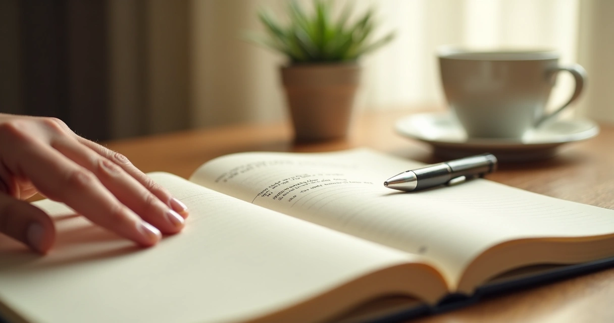 Open journal beside a window with soft morning light 