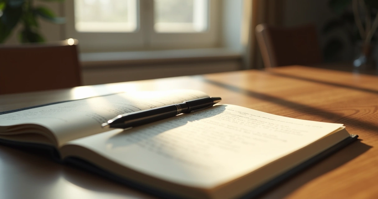 Open journal beside a window with pen and soft light