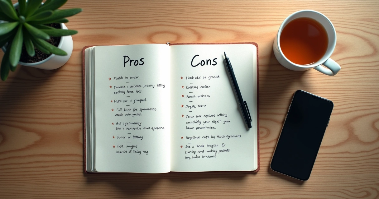 Notebook with decision notes on a desk 
