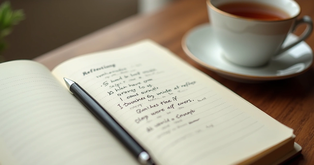 Open journal and pen on a calm desk with soft morning light