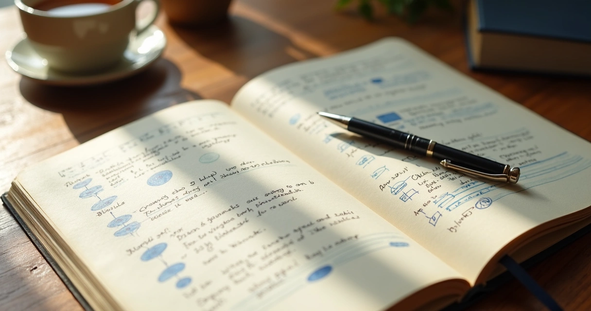 Open journal with reflection notes and connected circles