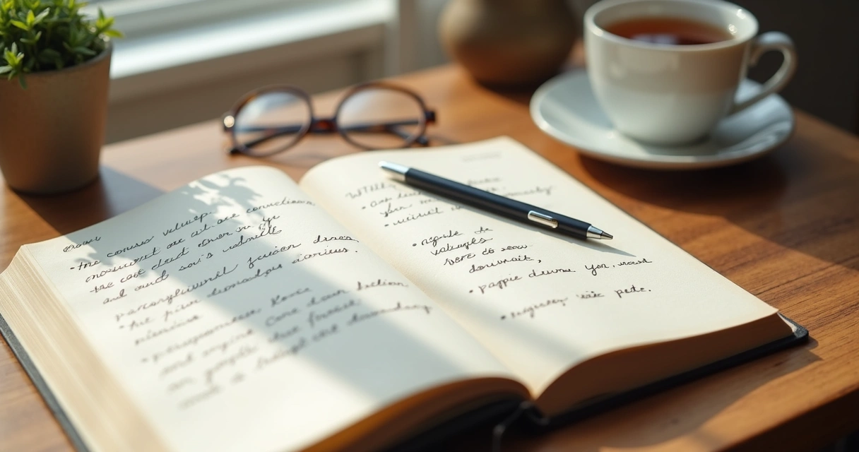 Open journal with value conflict notes on a desk