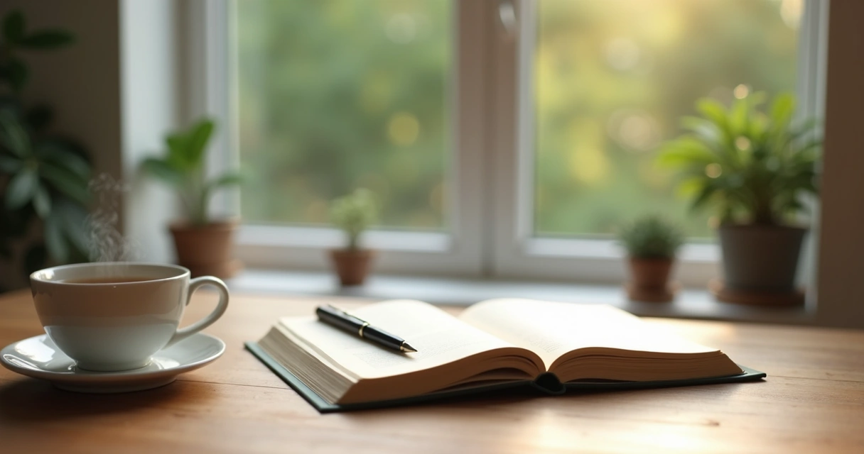 Open journal beside a window with soft morning light