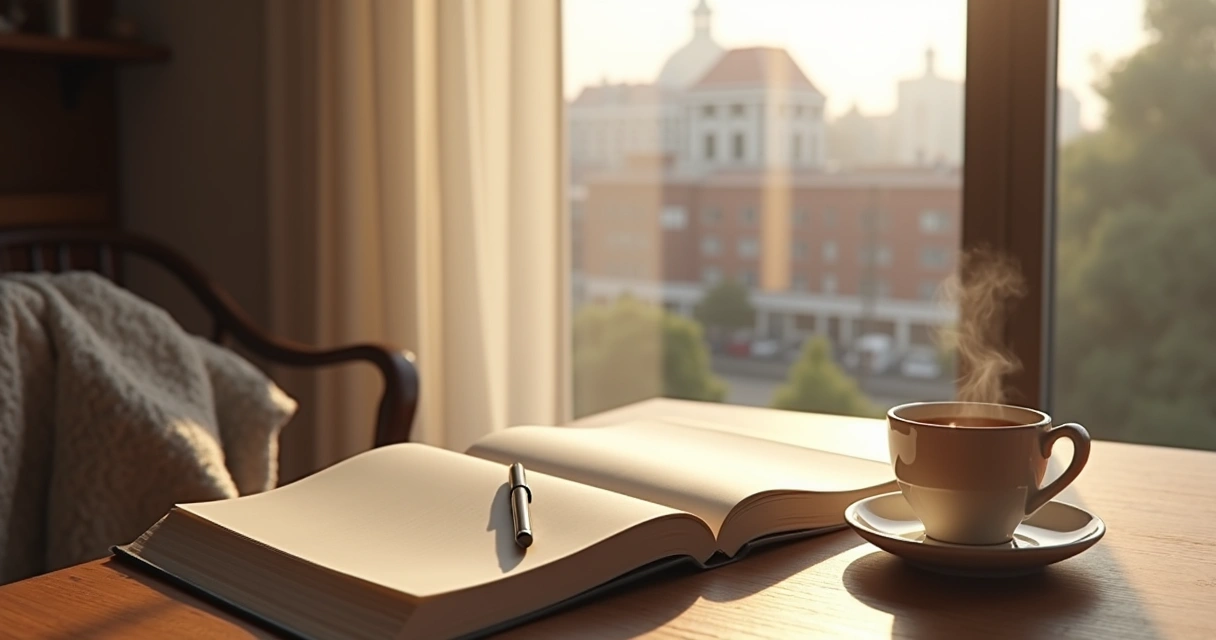 Journal and tea by a window during quiet reflection