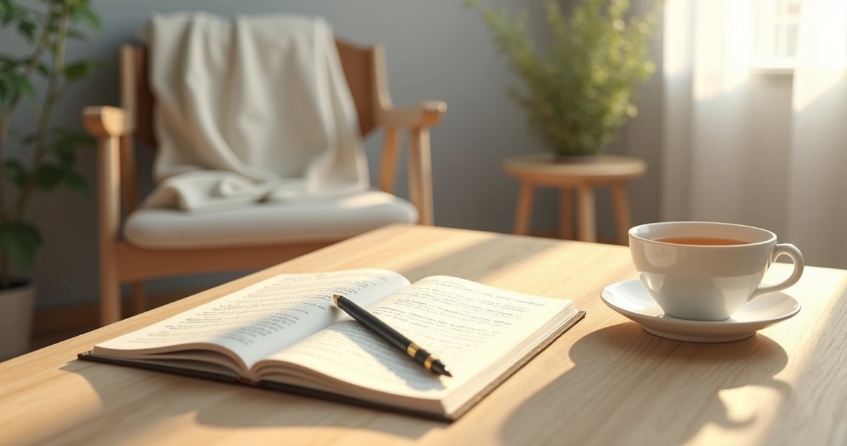 Journal and tea by a window during quiet reflection 