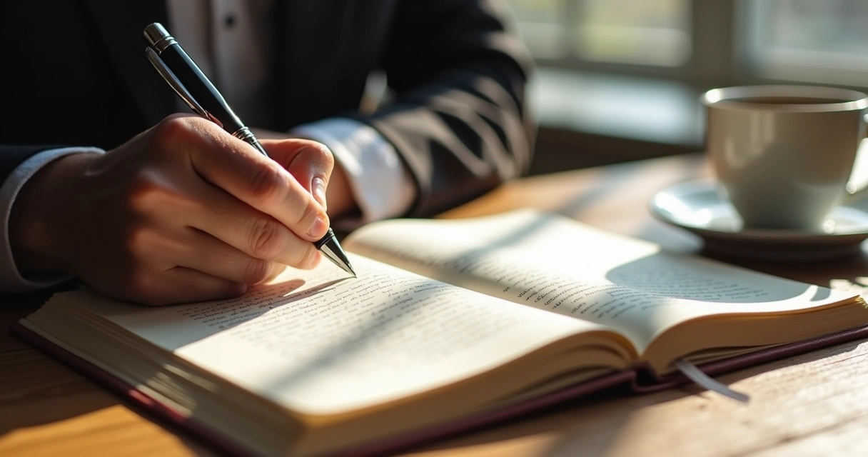 Pessoa escrevendo em diário reflexivo 