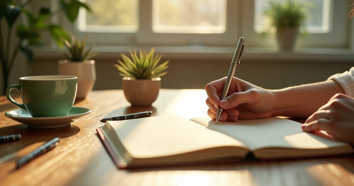 Notebook and pen during quiet journaling session