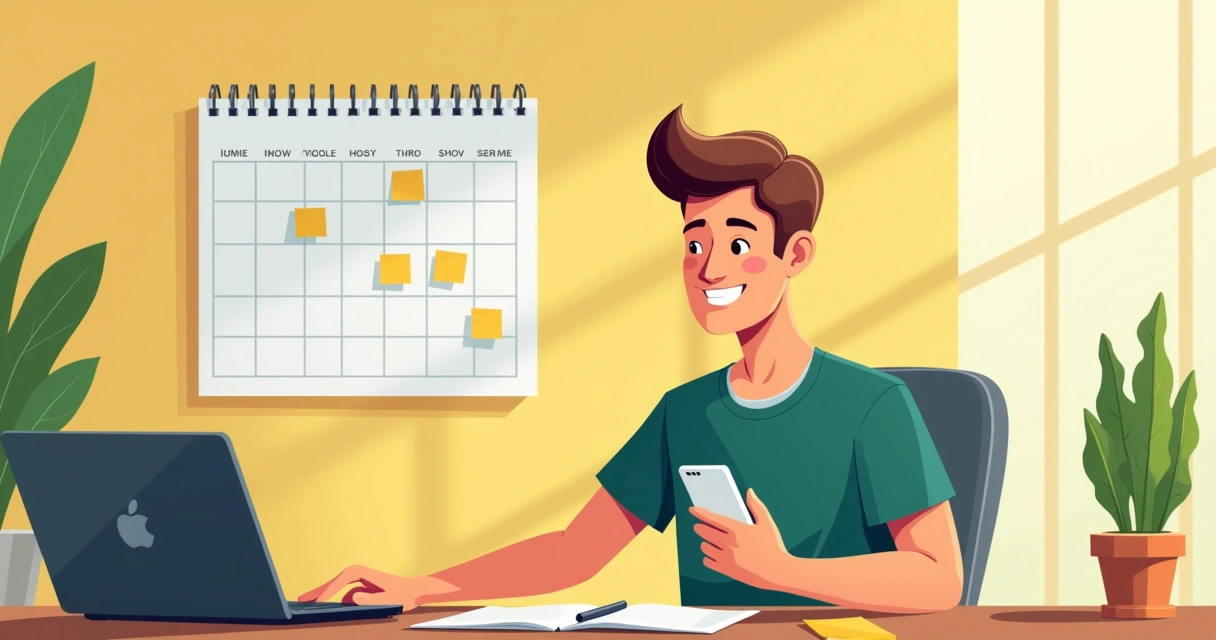 Jovem sorrindo com celular na mão, parecendo otimista 