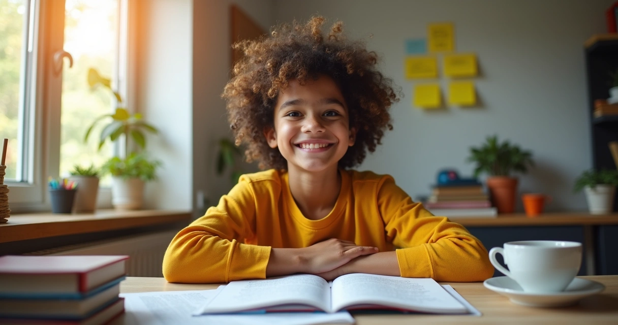 Jovem confiante estudando matemática em casa 