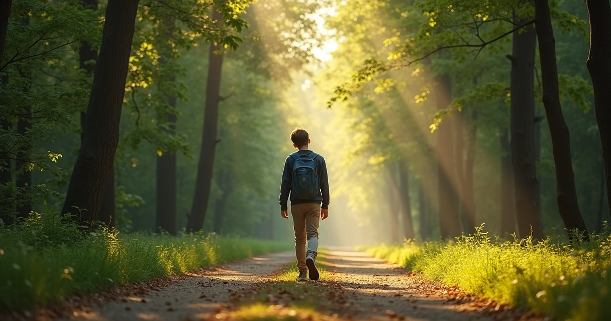 Adolescente andando pela natureza refletindo consigo mesmo 