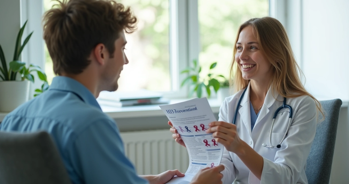 Jovem adolescente sentado em consultório médico durante orientação.