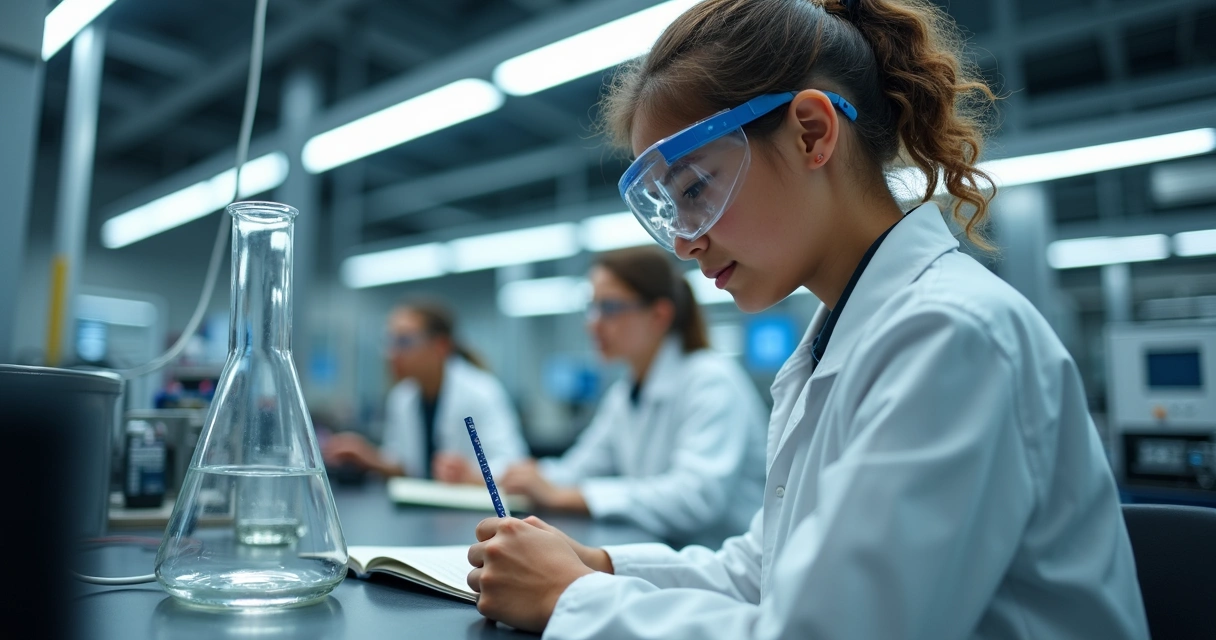 Jovem estudando em laboratório de curso técnico
