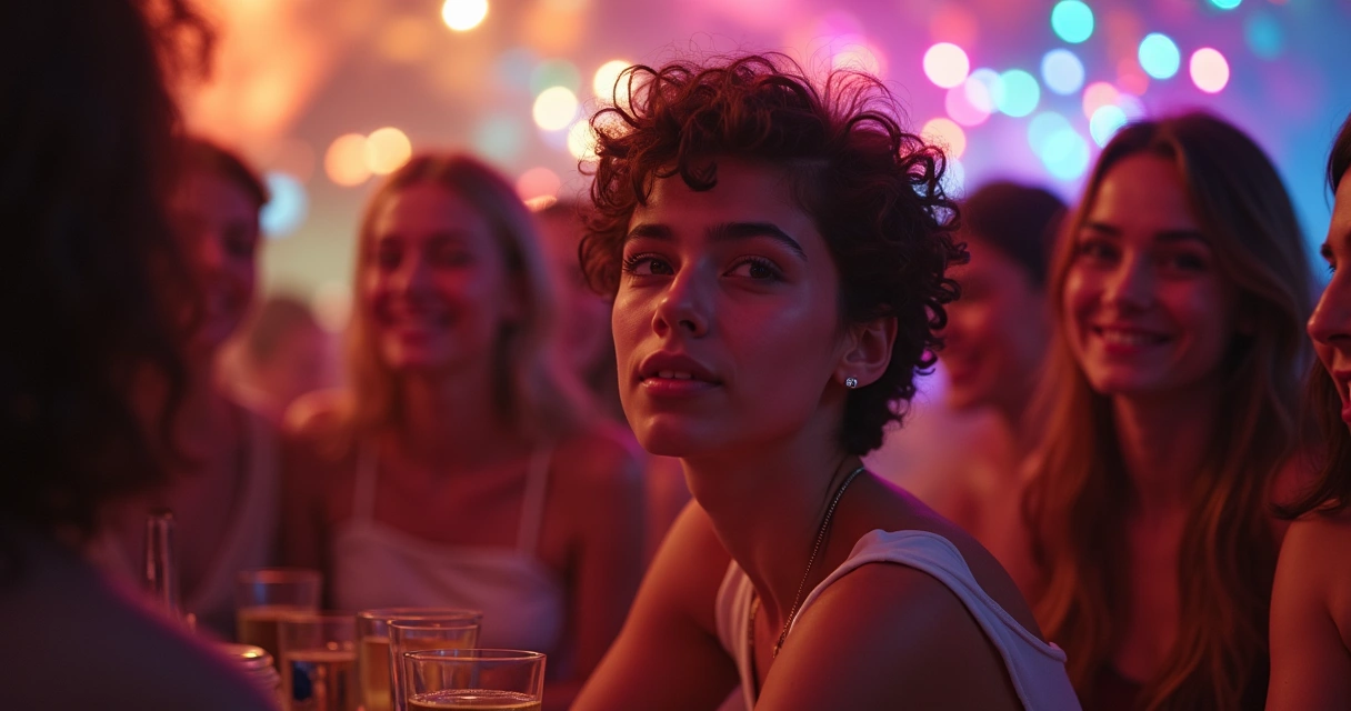 Jovem em uma festa, isolado em meio à multidão 