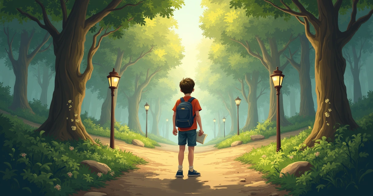 Jovem parado em bifurcação de estrada pensando entre dois caminhos acadêmicos