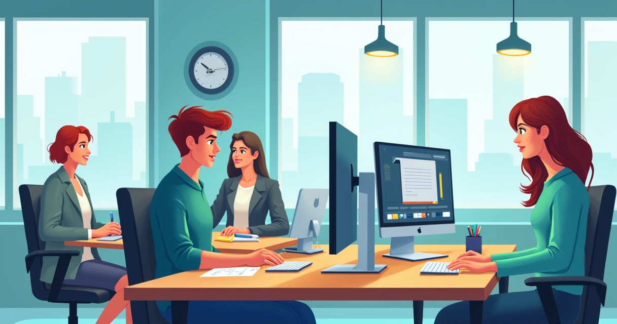 Jovem trabalhando em estágio em escritório de tecnologia 