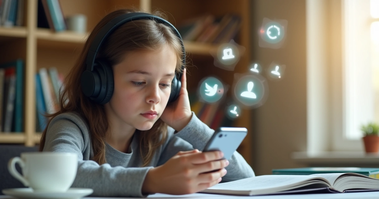 Jovem estudando concentrado com celular 