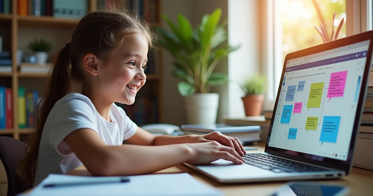 Jovem estudando em casa com notebook e interface de IA aberta na tela 