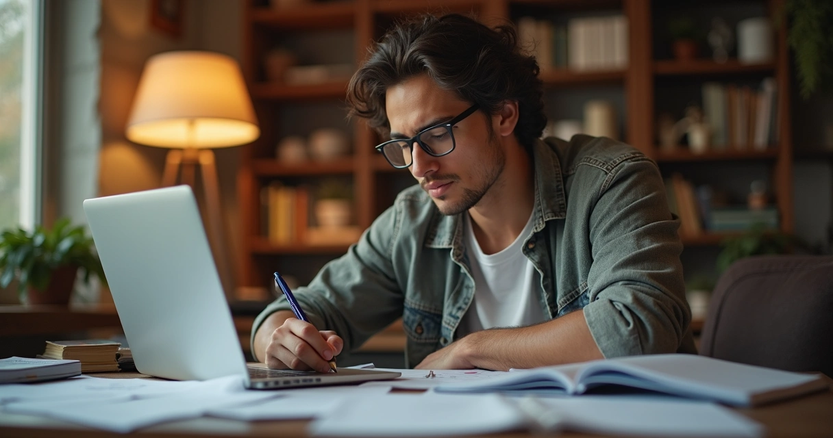 Jovem estudando para prova de habilitação no computador