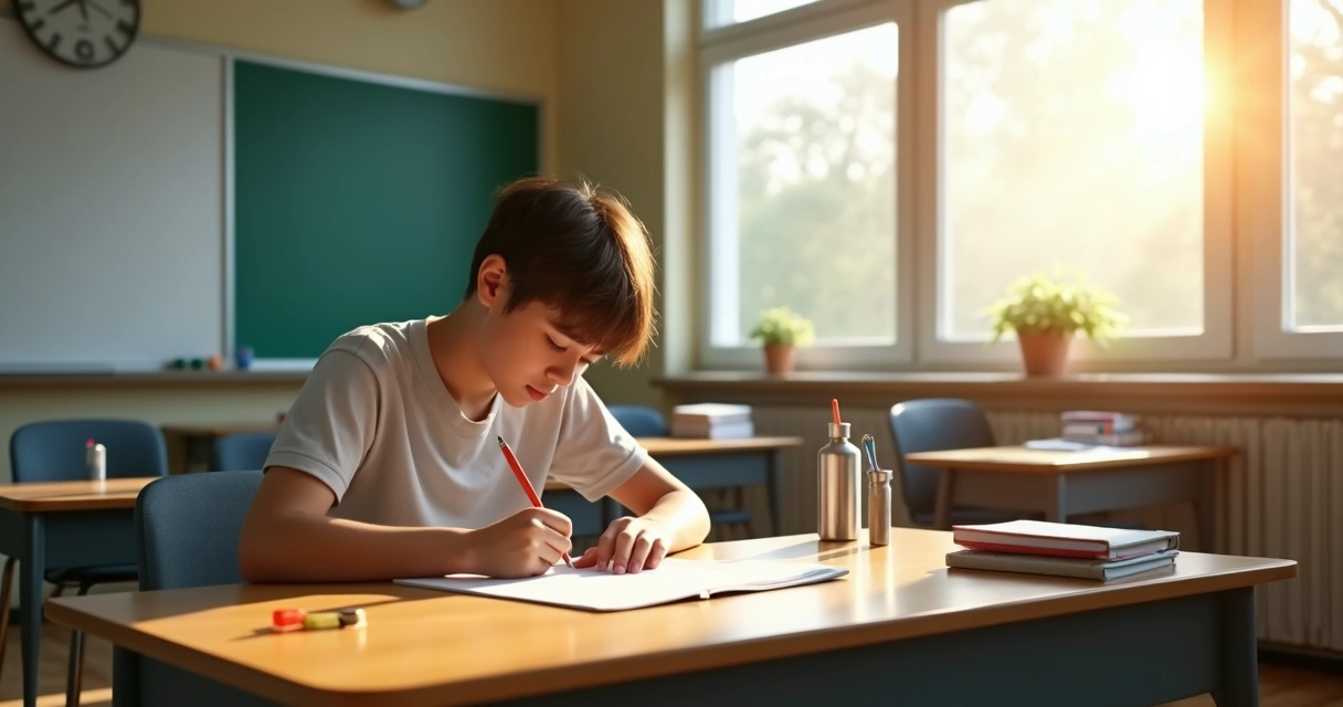 Estudante concentrado fazendo simulado em sala de aula 