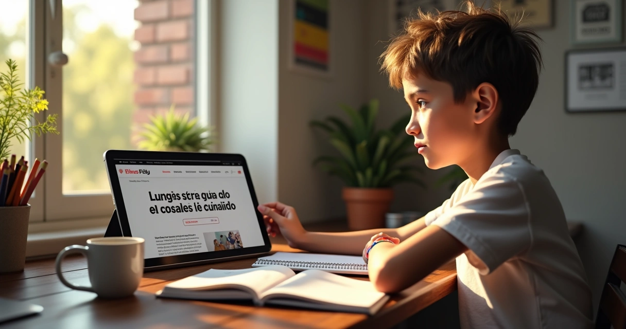 Jovem estudando notícias digitais em tablet