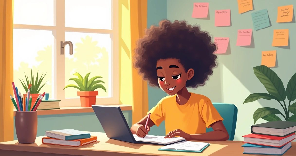 Jovem focado estudando em ambiente organizado 