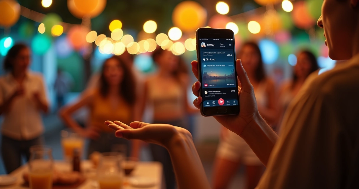 Jovem recusa cordialmente convite para festa enquanto checa o orçamento no celular 