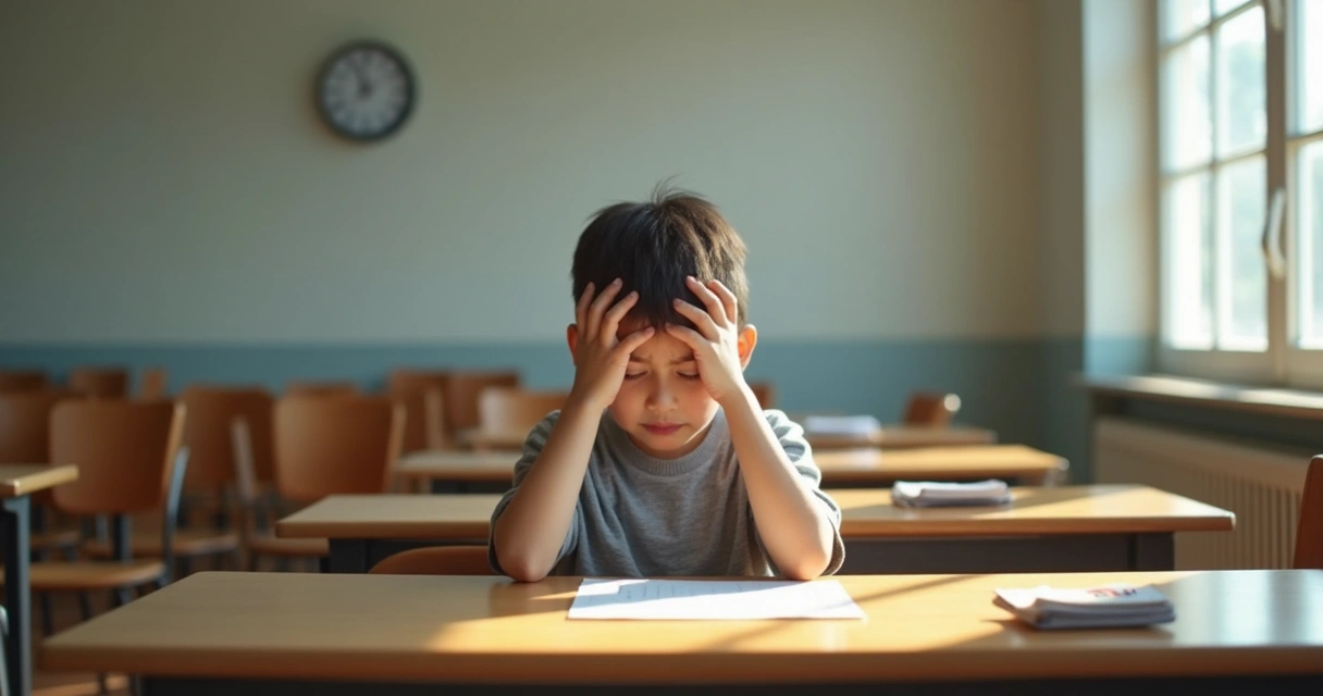 Jovem sentando nervoso antes da prova do vestibular