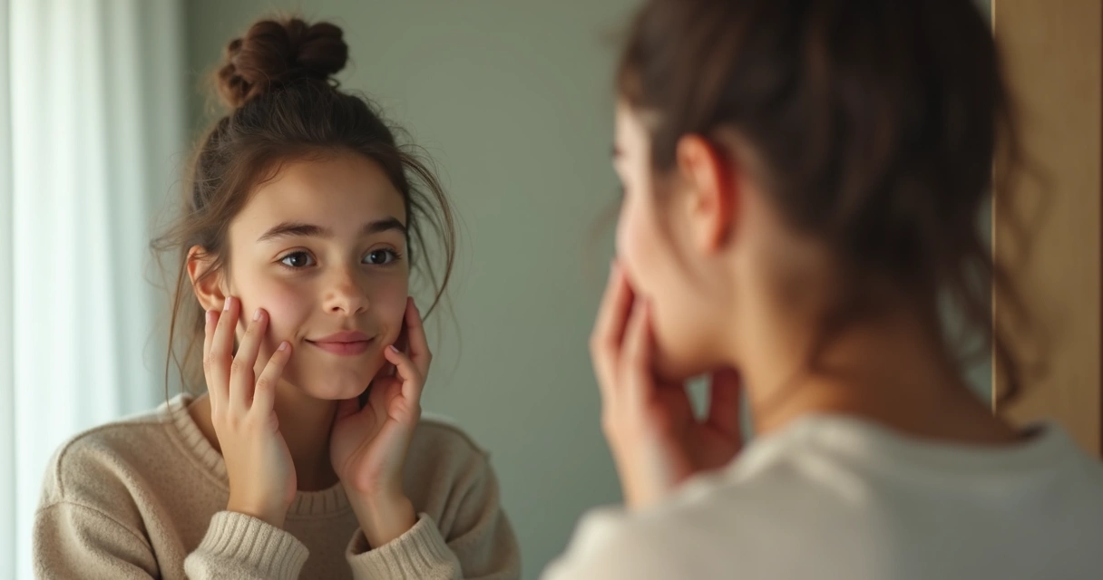Jovem parado em frente ao espelho, olhando para si mesmo e refletindo