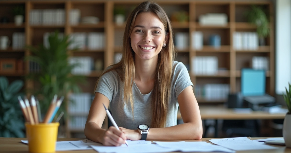Jovem sorridente atuando em sua profissão 