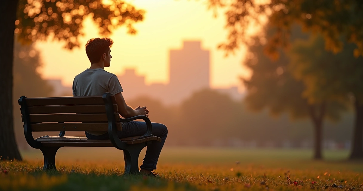 Jovem sentado olhando para o horizonte, refletindo