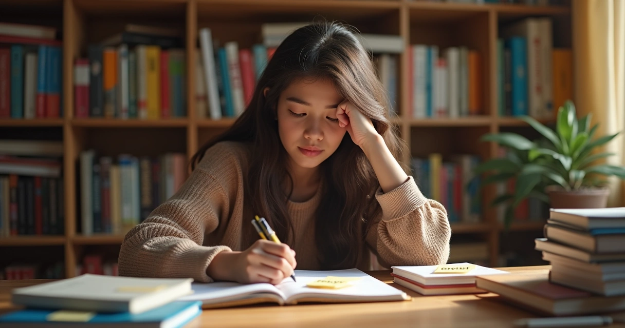 Jovem sentado em uma mesa refletindo sobre experiências de estudo