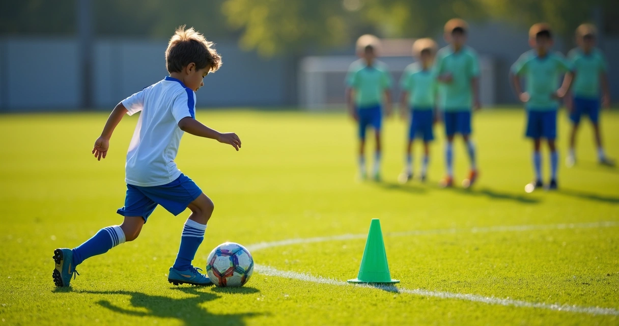 Jovem treinando em campo de futebol verde 