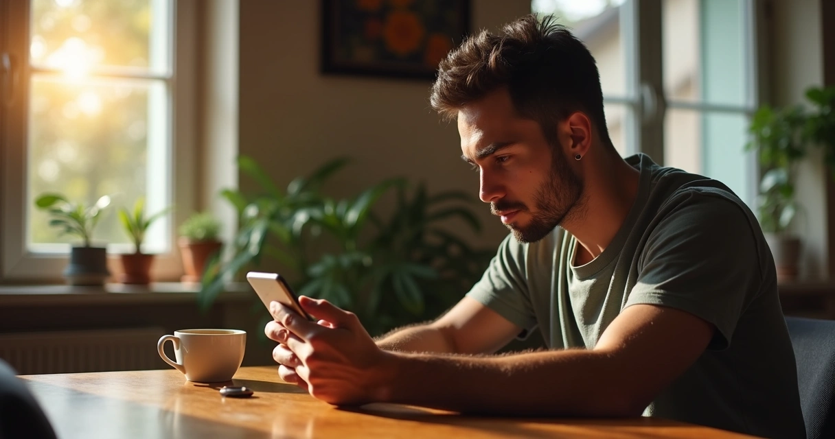 Homem consultando aplicativo de controle financeiro na tela do celular
