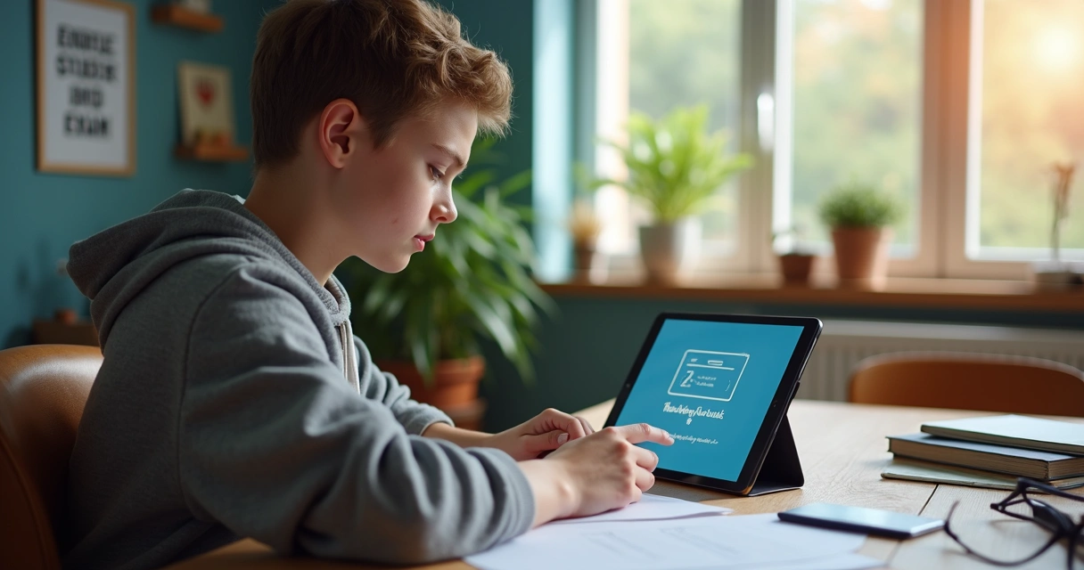 Jovem fazendo simulado do ENEM em tablet