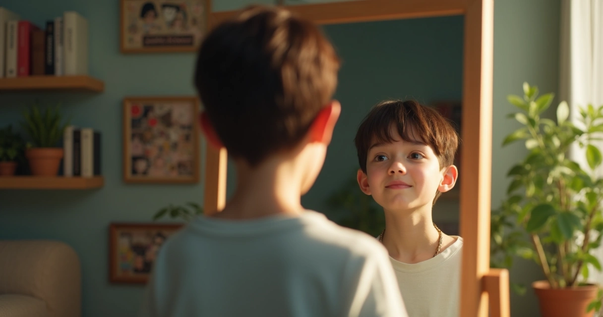 Joven mirando su reflejo en espejo