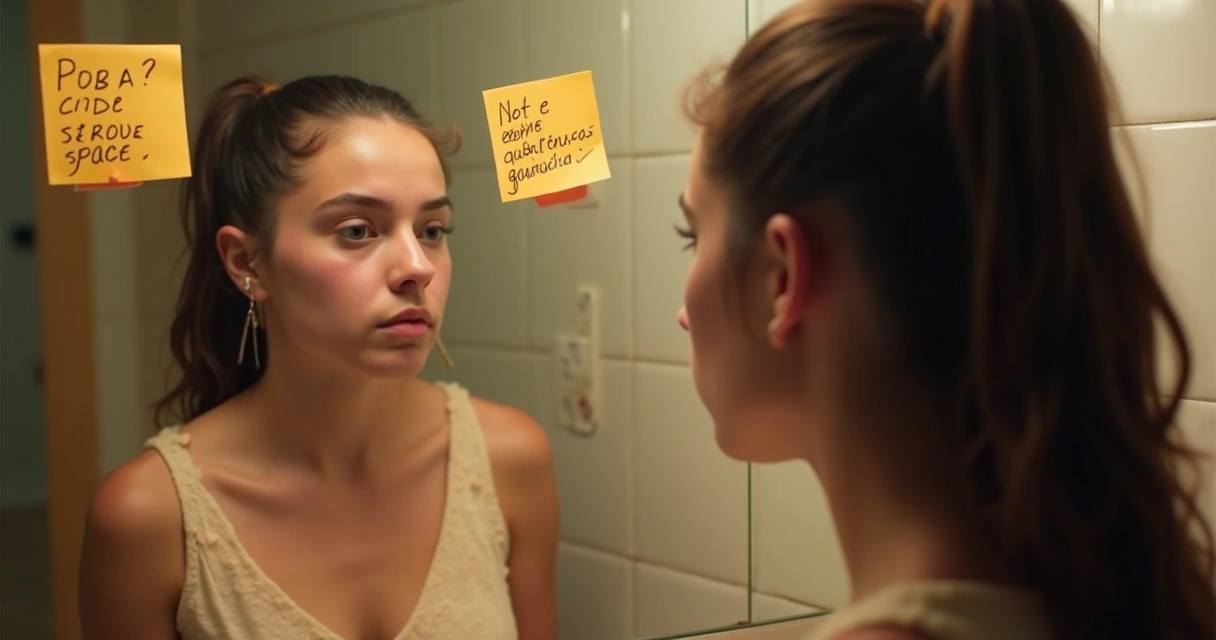 Persona joven mirando su reflejo en el espejo