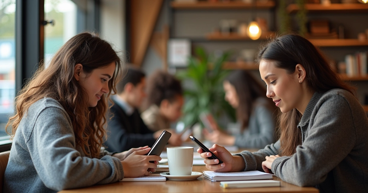 Personas jóvenes usando teléfono móvil para aprender un idioma 