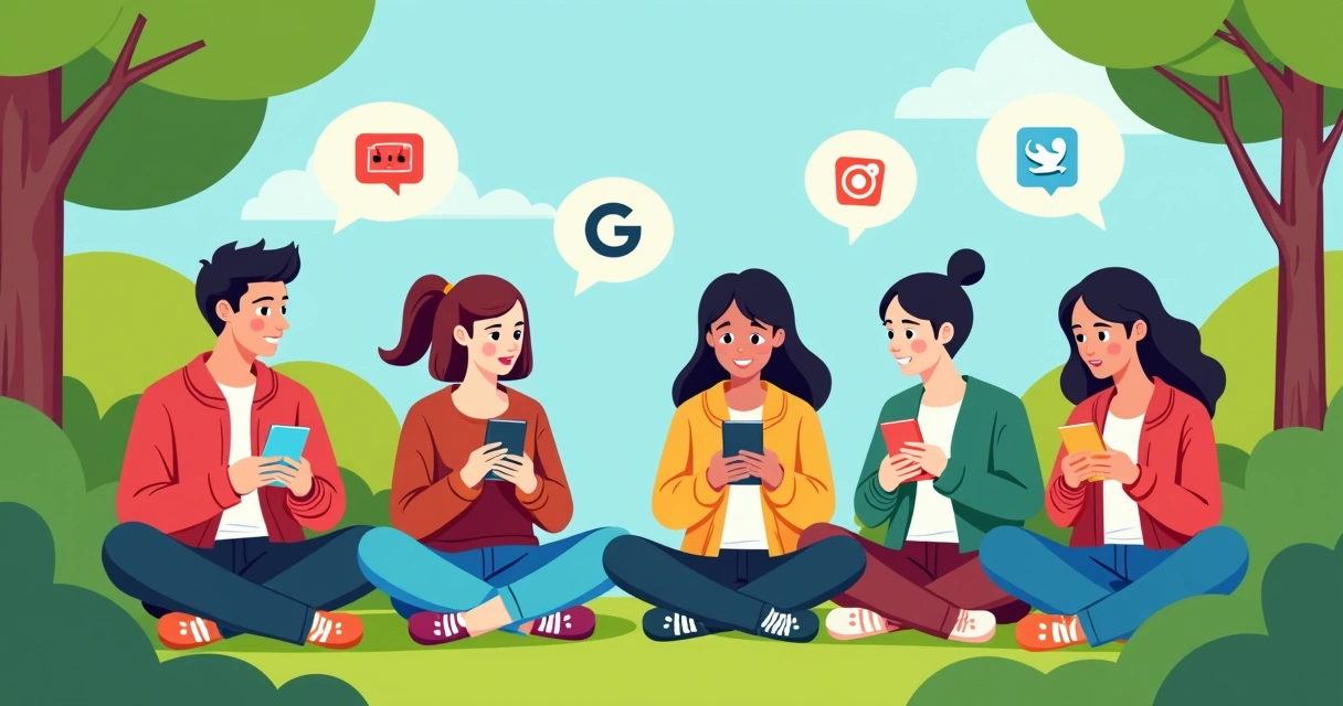 Adolescentes usando smartphones em um ambiente alegre