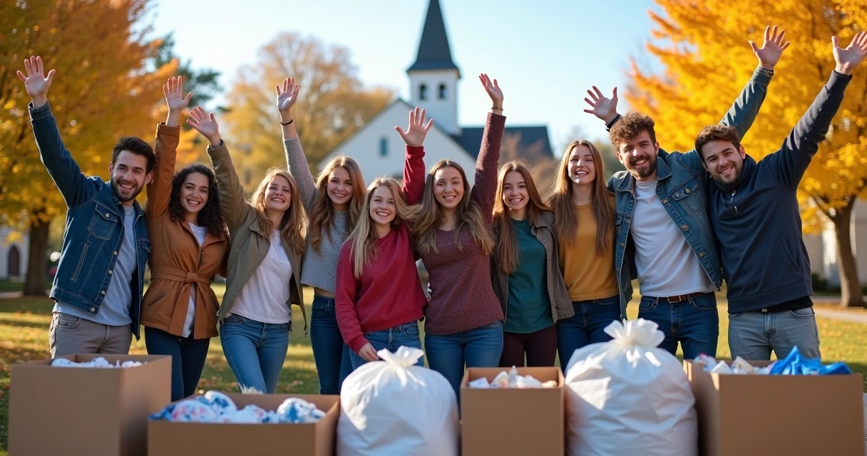 Jovens comemorando sucesso de trabalho voluntário 
