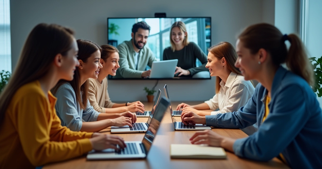 Grupo de jovens conectados em videoconferência digital