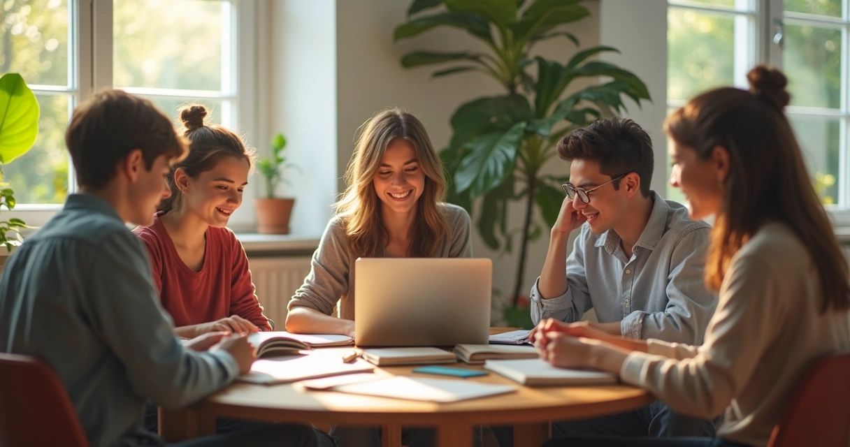 Adolescentes estudando juntos em uma mesa, aproveitando o tempo livre nas férias 