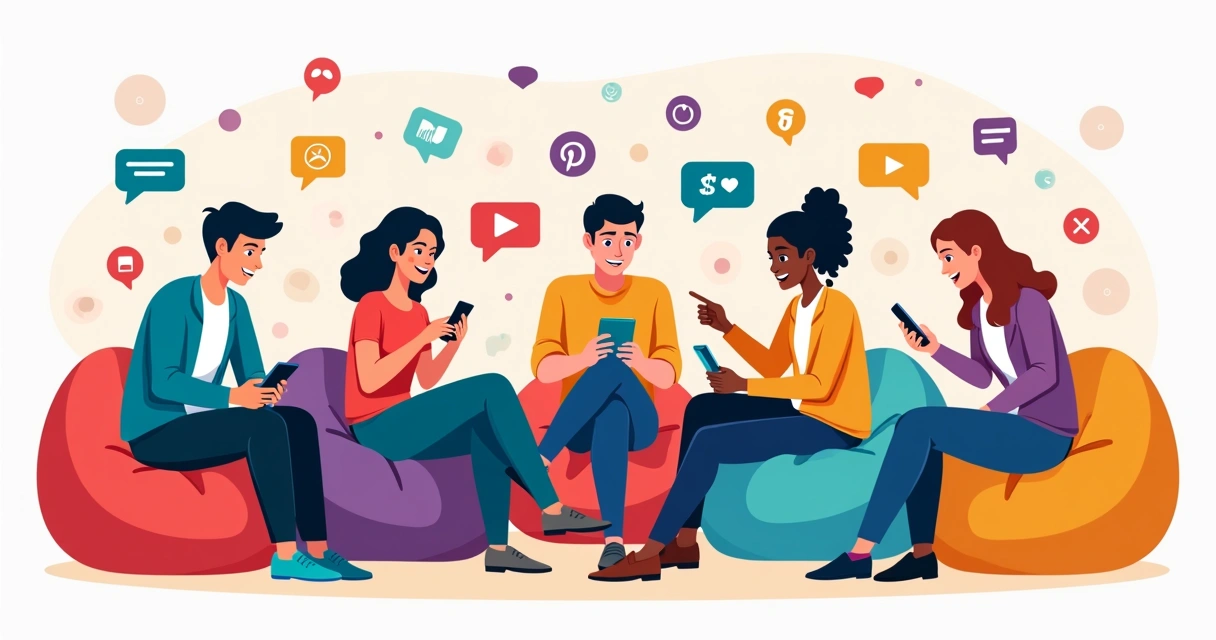 Jovens interagindo em aplicativo de rede social 