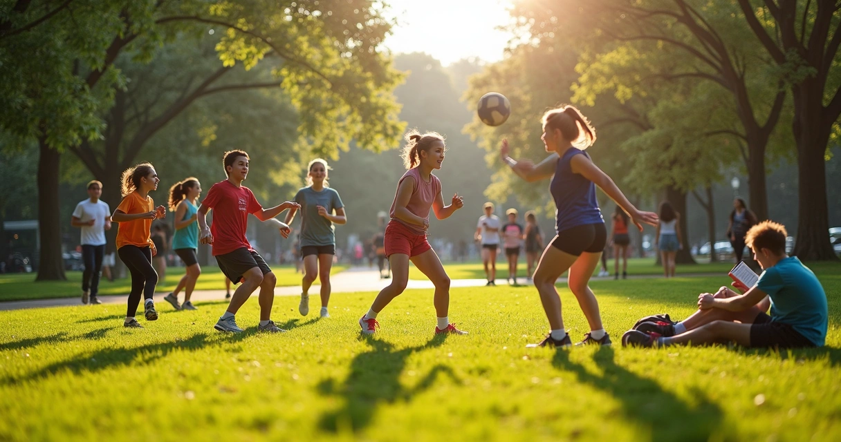 Jovens praticando esporte em parque