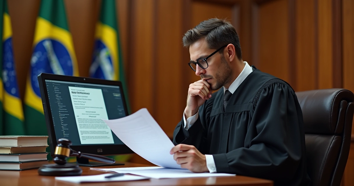 Juiz em tribunal julgando processo de medicamento não padronizado 